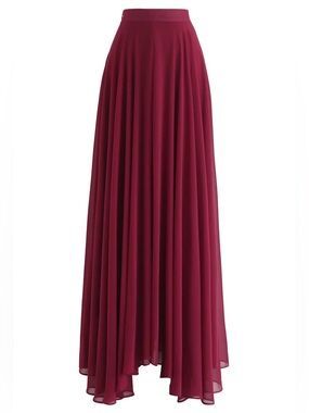 Chicwish Wine Red Timeless Favorite Chiffon Maxi Skirt XS